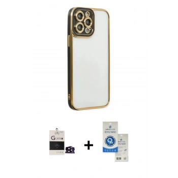MARSİLYAN™- iPhone 14 Pro Max Kılıf Çekirdek Klasik Serisi - Şeffaf Royal Nano Ekran Koruyucu + Bilvis Titan Kamera Lens - SH