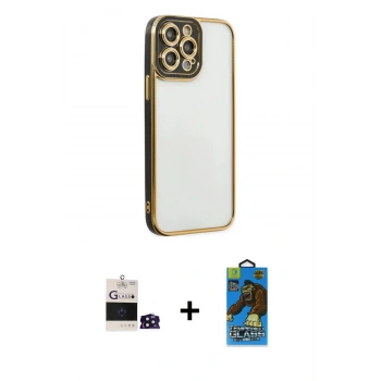 MARSİLYAN™- iPhone 14 Pro Max Kılıf Çekirdek Klasik Serisi - Siyah 18D Cam Ekran Koruyucu + Bilvis Titan Kamera Lens - DNMR