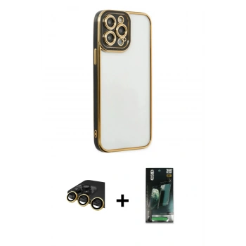 MARSİLYAN™- iPhone 14 Pro Max Kılıf Çekirdek Klasik Serisi - Siyah 360 Mat Full Body Arka Koruyucu + Raze Metal Kamera Lens - GD