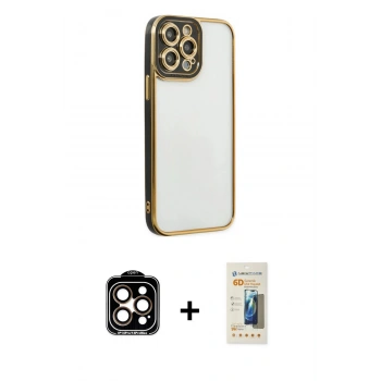 MARSİLYAN™- iPhone 14 Pro Max Kılıf Çekirdek Klasik Serisi - Siyah 6D Mat Seramik Hayalet Nano Ekran Koruyucu + PVD Metal Kamera Lens - TU