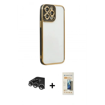 MARSİLYAN™- iPhone 14 Pro Max Kılıf Çekirdek Klasik Serisi - Siyah 6D Mat Seramik Hayalet Nano Ekran Koruyucu + Raze Metal Kamera Lens - GS