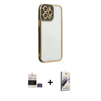 MARSİLYAN™- iPhone 14 Pro Max Kılıf Çekirdek Klasik Serisi - Siyah Bilvis 3D Mat Cam Ekran Koruyucu + Bilvis Titan Kamera Lens - GS