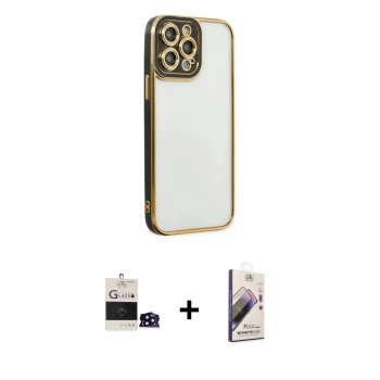 MARSİLYAN™- iPhone 14 Pro Max Kılıf Çekirdek Klasik Serisi - Siyah Bilvis 3D Mat Cam Ekran Koruyucu + Bilvis Titan Kamera Lens - SH