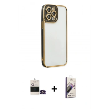 MARSİLYAN™- iPhone 14 Pro Max Kılıf Çekirdek Klasik Serisi - Siyah Bilvis 3D Mat Cam Ekran Koruyucu + Bilvis Titan Kamera Lens - GD