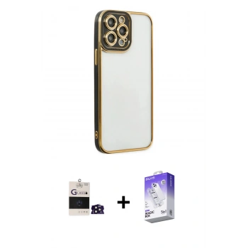 MARSİLYAN™- iPhone 14 Pro Max Kılıf Çekirdek Klasik Serisi - Siyah Bilvis 5in1 3D Magic Cam Ekran Koruyucu + Bilvis Titan Kamera Lens - DNMR