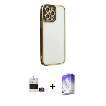 MARSİLYAN™- iPhone 14 Pro Max Kılıf Çekirdek Klasik Serisi - Siyah Bilvis 5in1 3D Magic Cam Ekran Koruyucu + Bilvis Titan Kamera Lens - GS