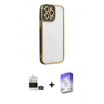 MARSİLYAN™- iPhone 14 Pro Max Kılıf Çekirdek Klasik Serisi - Siyah Bilvis 5in1 3D Magic Cam Ekran Koruyucu + Bilvis Titan Kamera Lens - GD