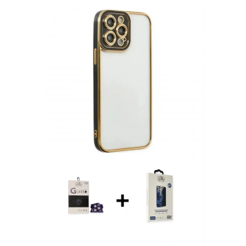 MARSİLYAN™- iPhone 14 Pro Max Kılıf Çekirdek Klasik Serisi - Siyah Bilvis Hayalet Cam Ekran Koruyucu + Bilvis Titan Kamera Lens - GS