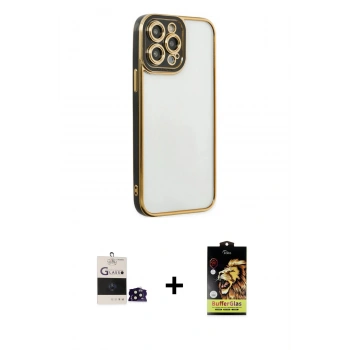 MARSİLYAN™- iPhone 14 Pro Max Kılıf Çekirdek Klasik Serisi - Siyah Buffer Cam Ekran Koruyucu + Bilvis Titan Kamera Lens - SH