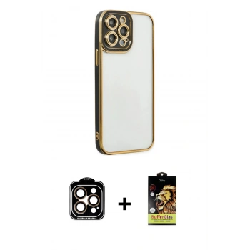 MARSİLYAN™- iPhone 14 Pro Max Kılıf Çekirdek Klasik Serisi - Siyah Buffer Cam Ekran Koruyucu + PVD Metal Kamera Lens - TU