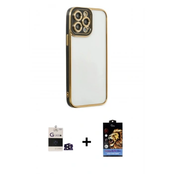 MARSİLYAN™- iPhone 14 Pro Max Kılıf Çekirdek Klasik Serisi - Siyah Buffer Hayalet Cam Ekran Koruyucu + Bilvis Titan Kamera Lens - DNMR