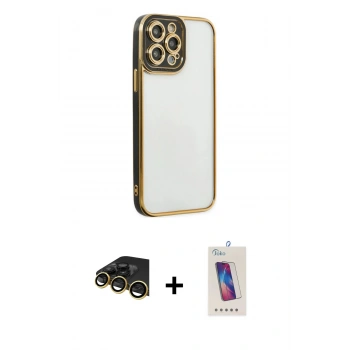 MARSİLYAN™- iPhone 14 Pro Max Kılıf Çekirdek Klasik Serisi - Siyah Joko 5D Cam + Raze Metal Kamera Lens - GD