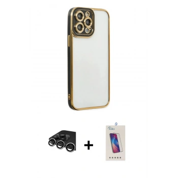MARSİLYAN™- iPhone 14 Pro Max Kılıf Çekirdek Klasik Serisi - Siyah Joko 5D Cam + Raze Metal Kamera Lens - GS