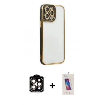 MARSİLYAN™- iPhone 14 Pro Max Kılıf Çekirdek Klasik Serisi - Siyah Joko 5D Cam + PVD Metal Kamera Lens - TU