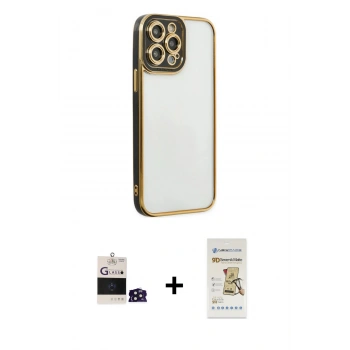 MARSİLYAN™- iPhone 14 Pro Max Kılıf Çekirdek Klasik Serisi - Siyah Mat Seramik Nano Ekran Koruyucu + Bilvis Titan Kamera Lens - DNMR