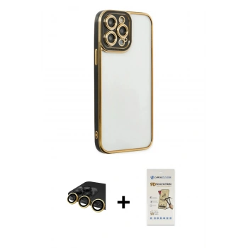 MARSİLYAN™- iPhone 14 Pro Max Kılıf Çekirdek Klasik Serisi - Siyah Mat Seramik Nano Ekran Koruyucu + Raze Metal Kamera Lens - GD