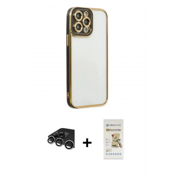 MARSİLYAN™- iPhone 14 Pro Max Kılıf Çekirdek Klasik Serisi - Siyah Mat Seramik Nano Ekran Koruyucu + Raze Metal Kamera Lens - GS