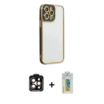 MARSİLYAN™- iPhone 14 Pro Max Kılıf Çekirdek Klasik Serisi - Siyah Polymer Nano Ekran Koruyucu + PVD Metal Kamera Lens - TU