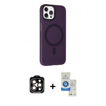 MARSİLYAN™- iPhone 14 Pro Max Kılıf Çekirdek Modern Prime - Şeffaf Royal Nano Ekran Koruyucu + PVD Metal Kamera Lens - TU