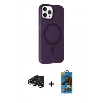 MARSİLYAN™- iPhone 14 Pro Max Kılıf Çekirdek Modern Prime - Siyah 18D Cam Ekran Koruyucu + Raze Metal Kamera Lens - GS
