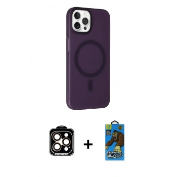 MARSİLYAN™- iPhone 14 Pro Max Kılıf Çekirdek Modern Prime - Siyah 18D Cam Ekran Koruyucu + PVD Metal Kamera Lens - TU