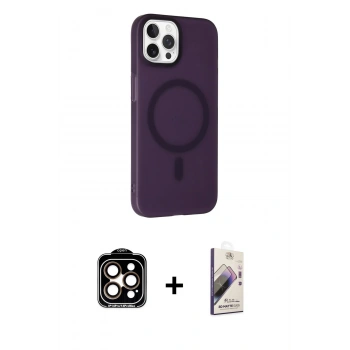 MARSİLYAN™- iPhone 14 Pro Max Kılıf Çekirdek Modern Prime - Siyah Bilvis 3D Mat Cam Ekran Koruyucu + PVD Metal Kamera Lens - TU