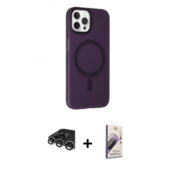 MARSİLYAN™- iPhone 14 Pro Max Kılıf Çekirdek Modern Prime - Siyah Bilvis 3D Mat Cam Ekran Koruyucu + Raze Metal Kamera Lens - GS