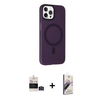 MARSİLYAN™- iPhone 14 Pro Max Kılıf Çekirdek Modern Prime - Siyah Bilvis 3D Mat Cam Ekran Koruyucu + Bilvis Titan Kamera Lens - SH