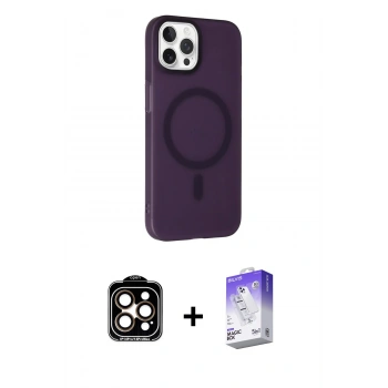 MARSİLYAN™- iPhone 14 Pro Max Kılıf Çekirdek Modern Prime - Siyah Bilvis 5in1 3D Magic Cam Ekran Koruyucu + PVD Metal Kamera Lens - TU
