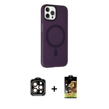 MARSİLYAN™- iPhone 14 Pro Max Kılıf Çekirdek Modern Prime - Siyah Buffer Cam Ekran Koruyucu + PVD Metal Kamera Lens - TU