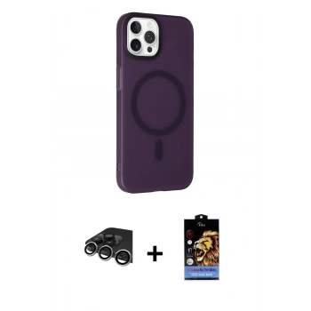 MARSİLYAN™- iPhone 14 Pro Max Kılıf Çekirdek Modern Prime - Siyah Buffer Hayalet Cam Ekran Koruyucu + Raze Metal Kamera Lens - GS
