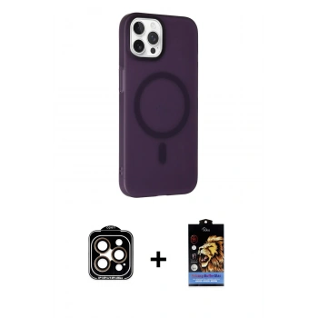 MARSİLYAN™- iPhone 14 Pro Max Kılıf Çekirdek Modern Prime - Siyah Buffer Hayalet Cam Ekran Koruyucu + PVD Metal Kamera Lens - TU