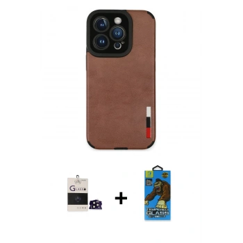 MARSİLYAN™- iPhone 14 Pro Max Kılıf Doruk Asil Koleksiyonu - Siyah 18D Cam Ekran Koruyucu + Bilvis Titan Kamera Lens - SH