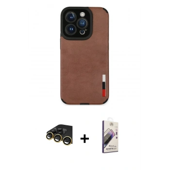 MARSİLYAN™- iPhone 14 Pro Max Kılıf Doruk Asil Koleksiyonu - Siyah Bilvis 3D Mat Cam Ekran Koruyucu + Raze Metal Kamera Lens - GD