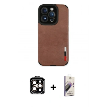 MARSİLYAN™- iPhone 14 Pro Max Kılıf Doruk Asil Koleksiyonu - Siyah Bilvis 3D Mat Cam Ekran Koruyucu + PVD Metal Kamera Lens - TU