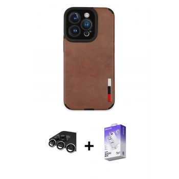 MARSİLYAN™- iPhone 14 Pro Max Kılıf Doruk Asil Koleksiyonu - Siyah Bilvis 5in1 3D Magic Cam Ekran Koruyucu + Raze Metal Kamera Lens - GS