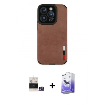 MARSİLYAN™- iPhone 14 Pro Max Kılıf Doruk Asil Koleksiyonu - Siyah Bilvis 5in1 5D Magic Hayalet Cam Ekran Koruyucu + Bilvis Titan Kamera Lens - GS