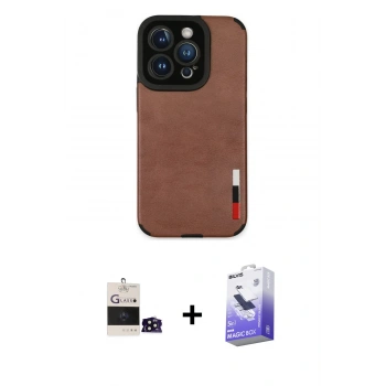 MARSİLYAN™- iPhone 14 Pro Max Kılıf Doruk Asil Koleksiyonu - Siyah Bilvis 5in1 5D Magic Hayalet Cam Ekran Koruyucu + Bilvis Titan Kamera Lens - SH