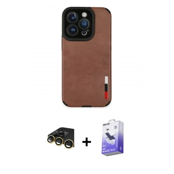 MARSİLYAN™- iPhone 14 Pro Max Kılıf Doruk Asil Koleksiyonu - Siyah Bilvis 5in1 5D Magic Hayalet Cam Ekran Koruyucu + Raze Metal Kamera Lens - GD