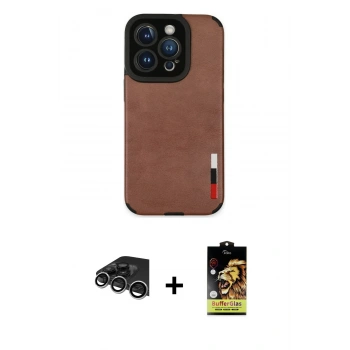 MARSİLYAN™- iPhone 14 Pro Max Kılıf Doruk Asil Koleksiyonu - Siyah Buffer Cam Ekran Koruyucu + Raze Metal Kamera Lens - GS