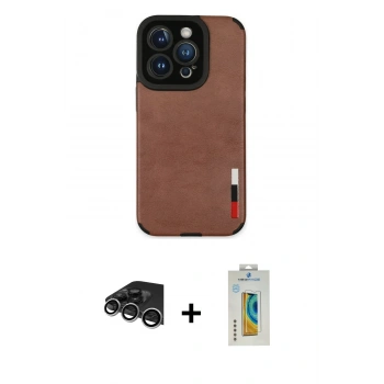 MARSİLYAN™- iPhone 14 Pro Max Kılıf Doruk Asil Koleksiyonu - Siyah Polymer Nano Ekran Koruyucu + Raze Metal Kamera Lens - GS