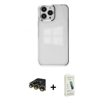 MARSİLYAN™- iPhone 14 Pro Max Kılıf Doruk Doku Prime - Şeffaf Pasifik Cam Ekran Koruyucu + Raze Metal Kamera Lens - GD