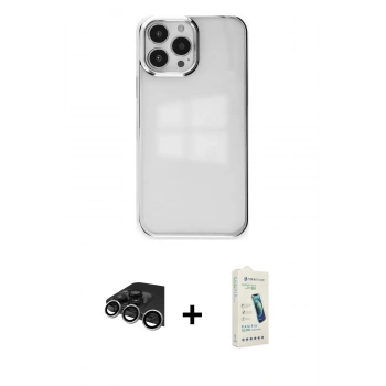MARSİLYAN™- iPhone 14 Pro Max Kılıf Doruk Doku Prime - Şeffaf Pasifik Cam Ekran Koruyucu + Raze Metal Kamera Lens - GS