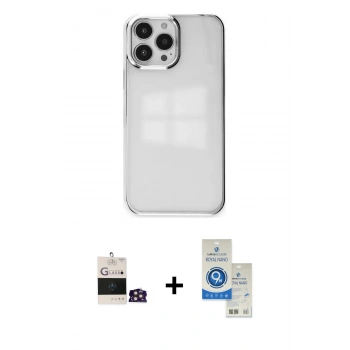 MARSİLYAN™- iPhone 14 Pro Max Kılıf Doruk Doku Prime - Şeffaf Royal Nano Ekran Koruyucu + Bilvis Titan Kamera Lens - GD