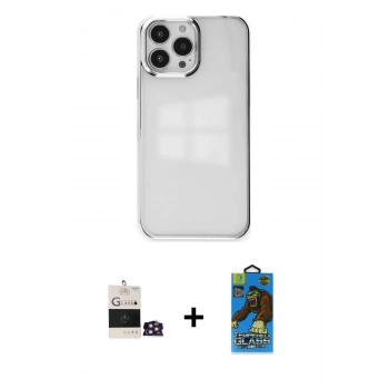 MARSİLYAN™- iPhone 14 Pro Max Kılıf Doruk Doku Prime - Siyah 18D Cam Ekran Koruyucu + Bilvis Titan Kamera Lens - GD