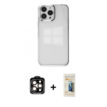 MARSİLYAN™- iPhone 14 Pro Max Kılıf Doruk Doku Prime - Siyah 6D Mat Seramik Hayalet Nano Ekran Koruyucu + PVD Metal Kamera Lens - TU