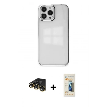 MARSİLYAN™- iPhone 14 Pro Max Kılıf Doruk Doku Prime - Siyah 6D Mat Seramik Hayalet Nano Ekran Koruyucu + Raze Metal Kamera Lens - GD