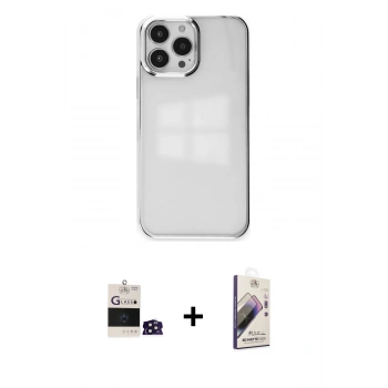 MARSİLYAN™- iPhone 14 Pro Max Kılıf Doruk Doku Prime - Siyah Bilvis 3D Mat Cam Ekran Koruyucu + Bilvis Titan Kamera Lens - DNMR