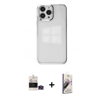 MARSİLYAN™- iPhone 14 Pro Max Kılıf Doruk Doku Prime - Siyah Bilvis 3D Mat Cam Ekran Koruyucu + Bilvis Titan Kamera Lens - SH