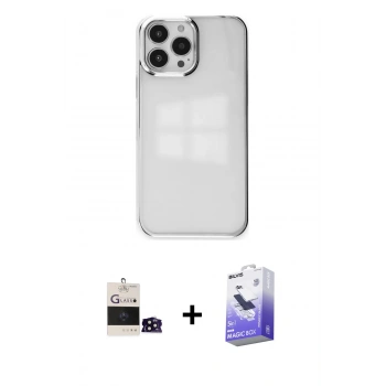 MARSİLYAN™- iPhone 14 Pro Max Kılıf Doruk Doku Prime - Siyah Bilvis 5in1 5D Magic Hayalet Cam Ekran Koruyucu + Bilvis Titan Kamera Lens - SH